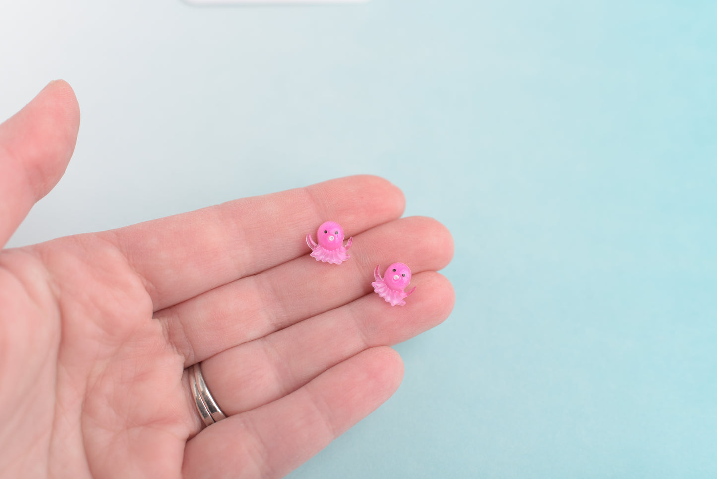 Pink Octopus Earrings with Titanium Posts