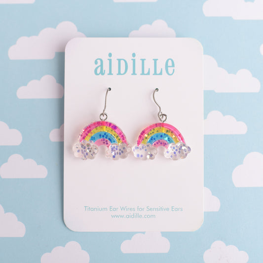Rainbow Dangle Earrings with Titanium Ear Wires