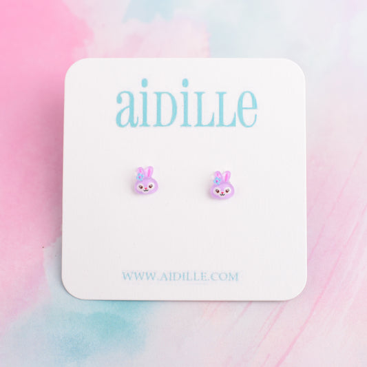 Mini Purple Bunny Earrings with Titanium Posts