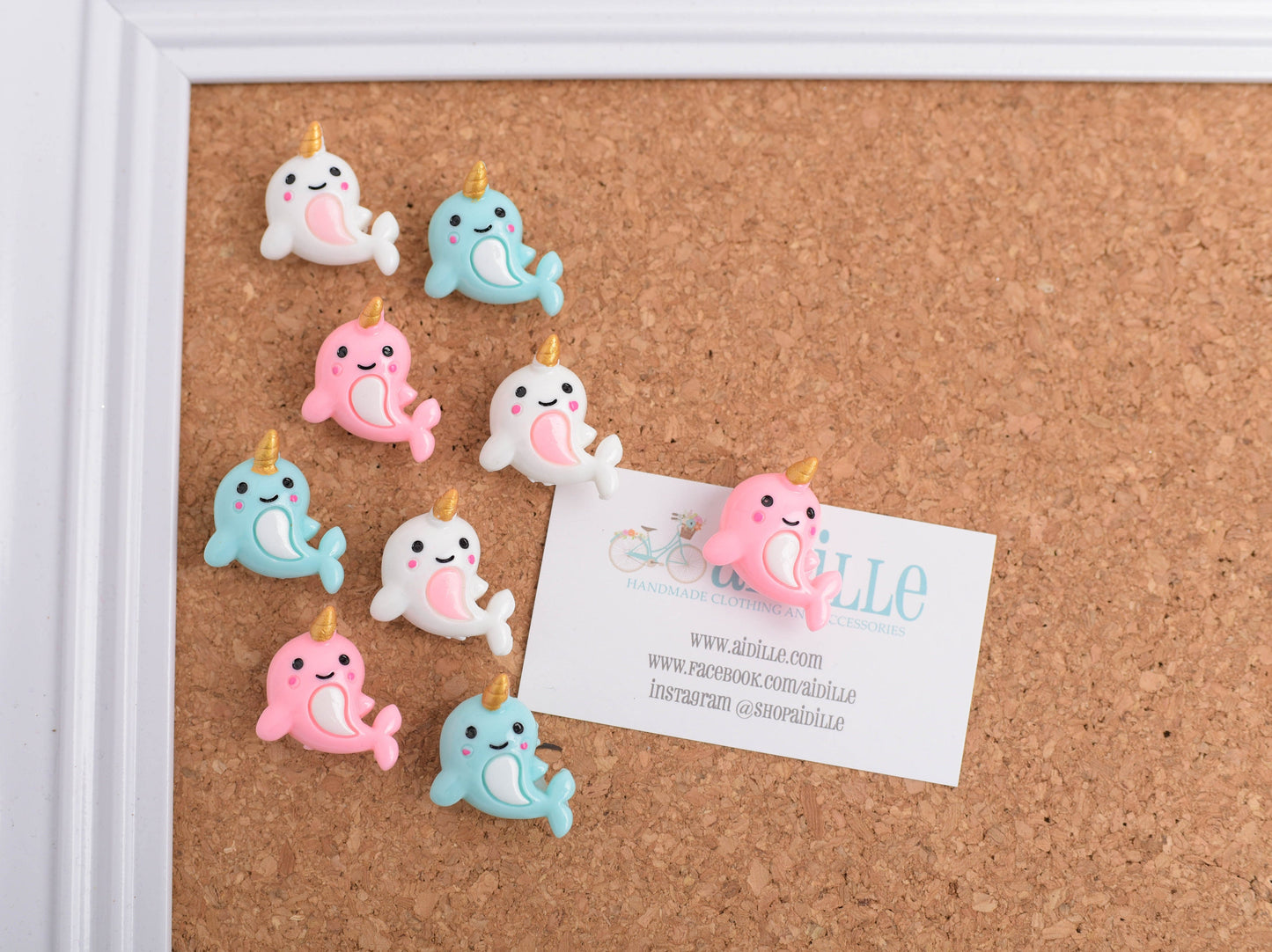 Narwhal Unicorn of the Sea Push Pins- Set of 9