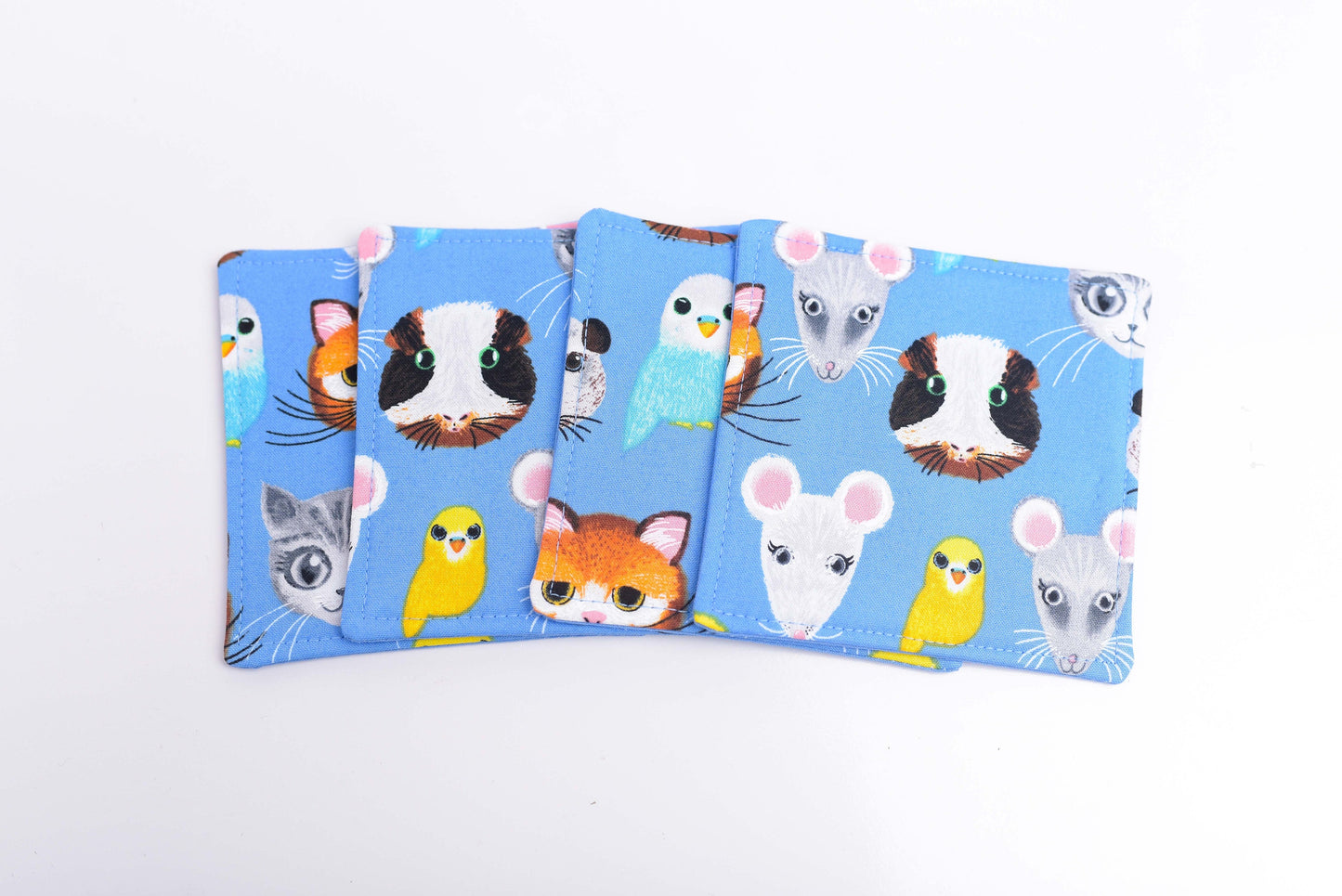 Blue Assorted Animals Fabric Coasters- Set of 4