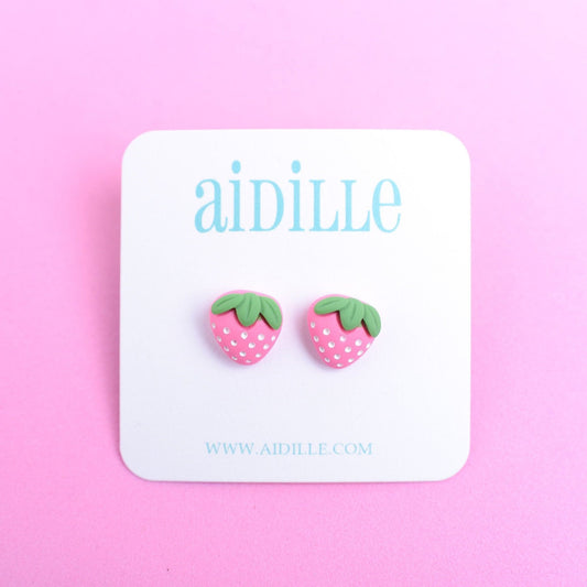Pink Strawberry Earrings with Titanium Posts