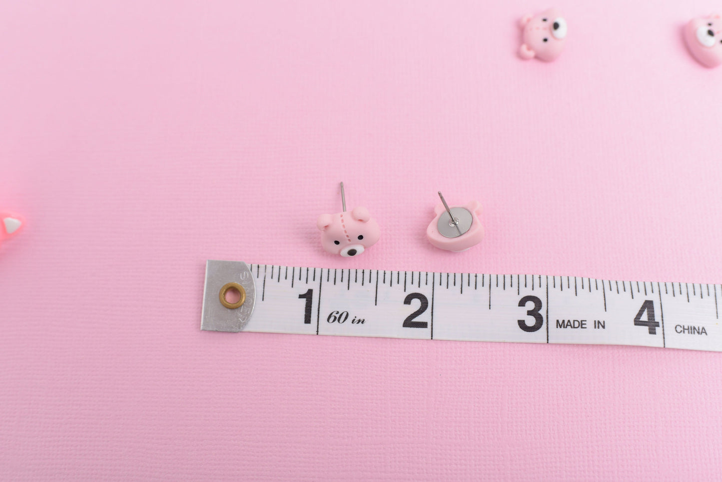 Pink Teddy Bear Earrings with Titanium Posts