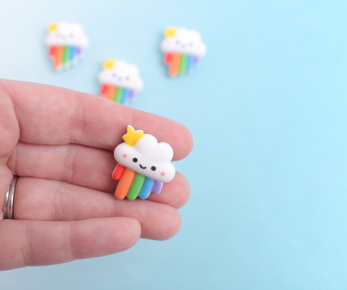 Kawaii Rainbow Cloud Magnets or Push Pins- Set of 5