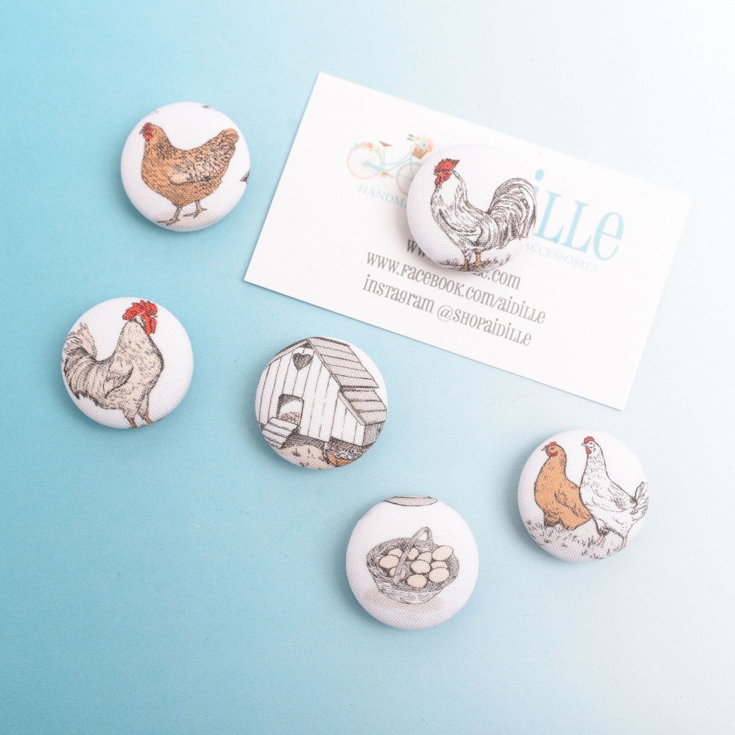 Farmhouse Fabric Button Magnets- Set of 6
