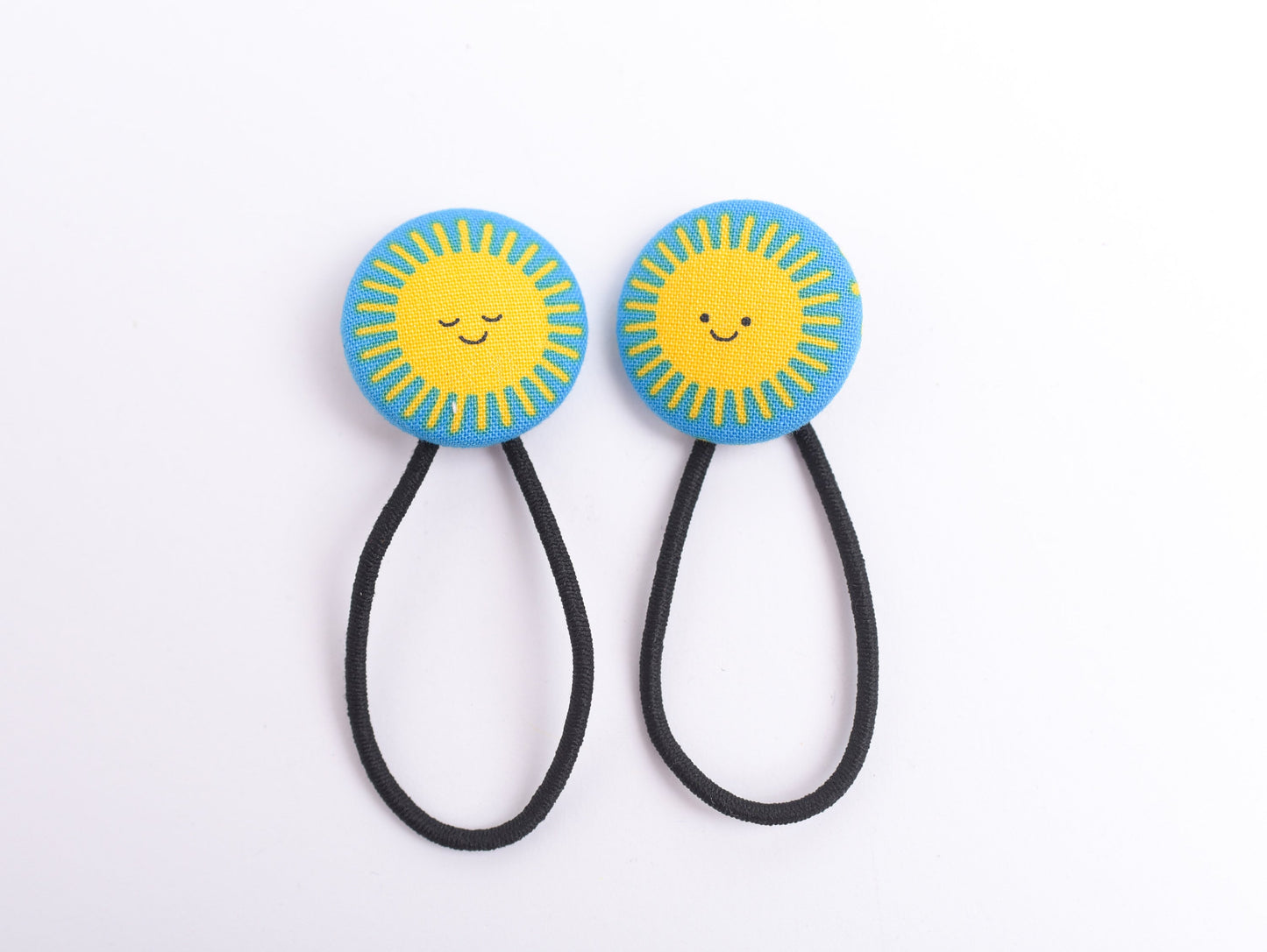 Happy Sun Fabric Button Hair Ties- Set of 2