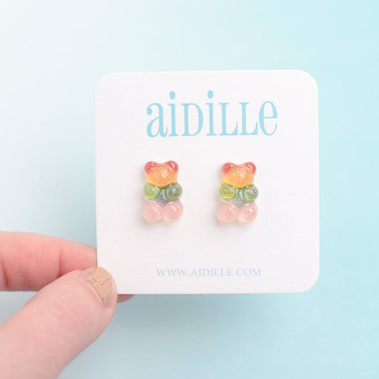 Rainbow Gummy Bear Earrings with Titanium Posts