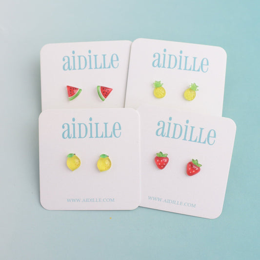 Lightweight Fruit Earrings with Titanium Posts- Choose Watermelon, Lemon, Pineapple, or Strawberry