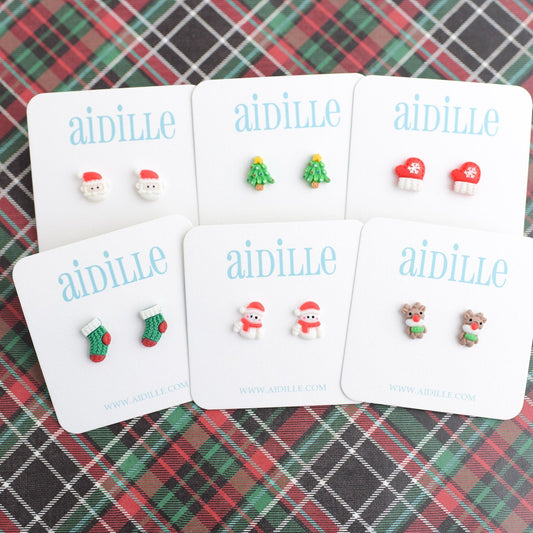 Cute Little Christmas Earrings with Titanium Posts- Choose Character