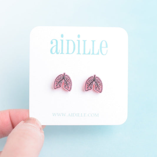Pink Glitter Lungs Acrylic Earrings with Titanium Posts